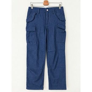 NWT Free People Blue Herringbone Cargo Pants Size 4 Multi Pocket Org $168!